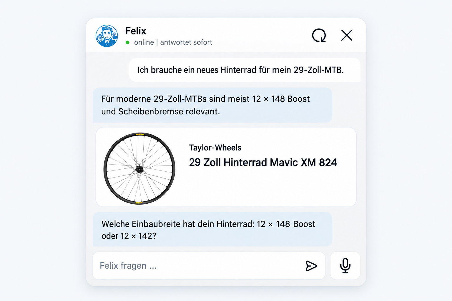 Beispiel einer Produktberatung durch Felix im Taylor-Wheels-Onlineshop