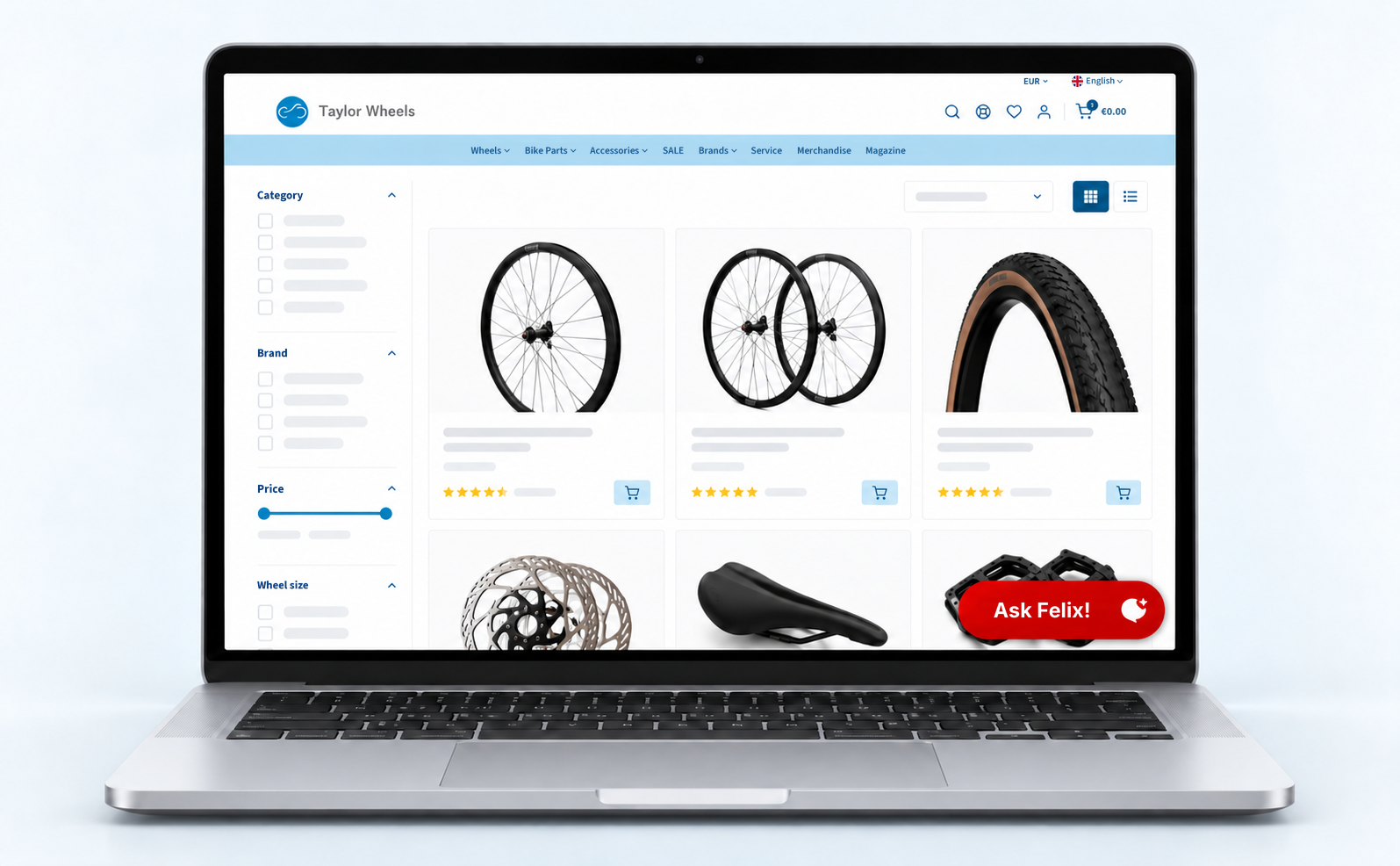 Felix, the Taylor Wheels AI assistant, providing product advice in the online store