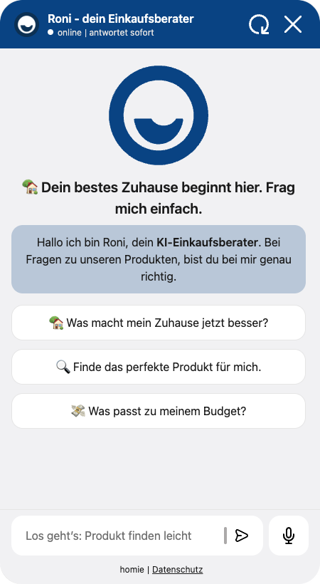 Chatfenster von Roni, dem KI-Einkaufsberater, im Onlineshop von EURONICS